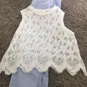 white lace Deletta top from Anthropologie